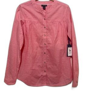 US Polo assn pink blouse women top long sleeve button up shirt size S academia